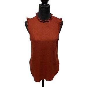 Maurices L Brown Ribbed Ruffle Neck Sleeveless Tank Feminine Top
